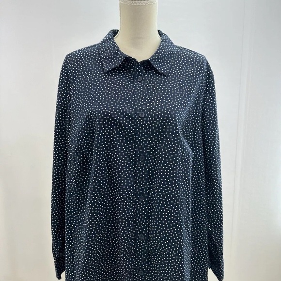 Woman Within Blue White Polka Dot Button Up Tunic 1X 22/24 Long Sleeve Cotton - Picture 2 of 7